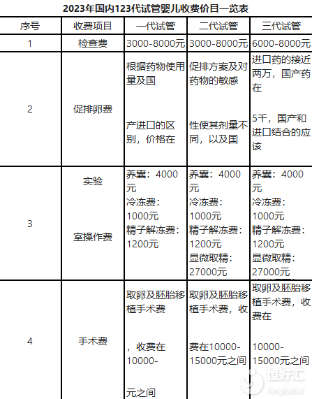 2023國內(nèi)試管嬰兒詳細(xì)收費表